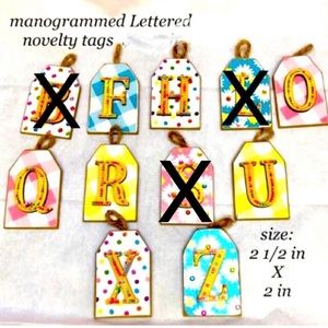8 TAGS ARTS & CRAFTS handcrafted embellished/bedazzled monogrammed lettered tags